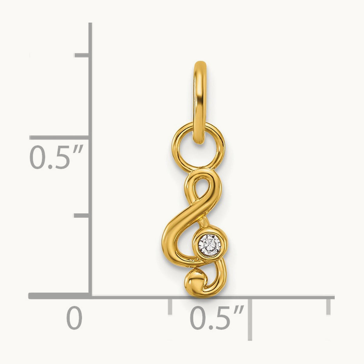 Polished Diamond Music Treble Clef Charm — 14K Yellow Gold