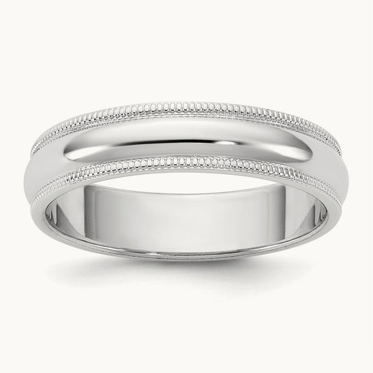 Milgrain Half Round Band, 4.5mm, 10K White Gold