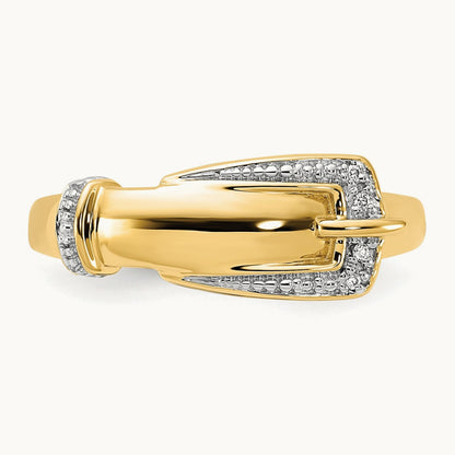 Rhodium Diamond Buckle Ring, 14K