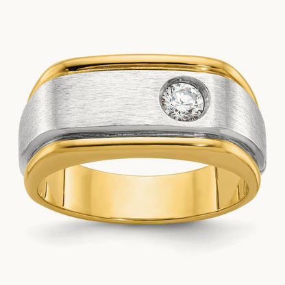 IBGoodman Men's Polished and Satin Diamond Complete Ring, 14K Two-tone