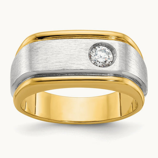 IBGoodman Men's Polished and Satin Diamond Complete Ring, 14K Two-tone