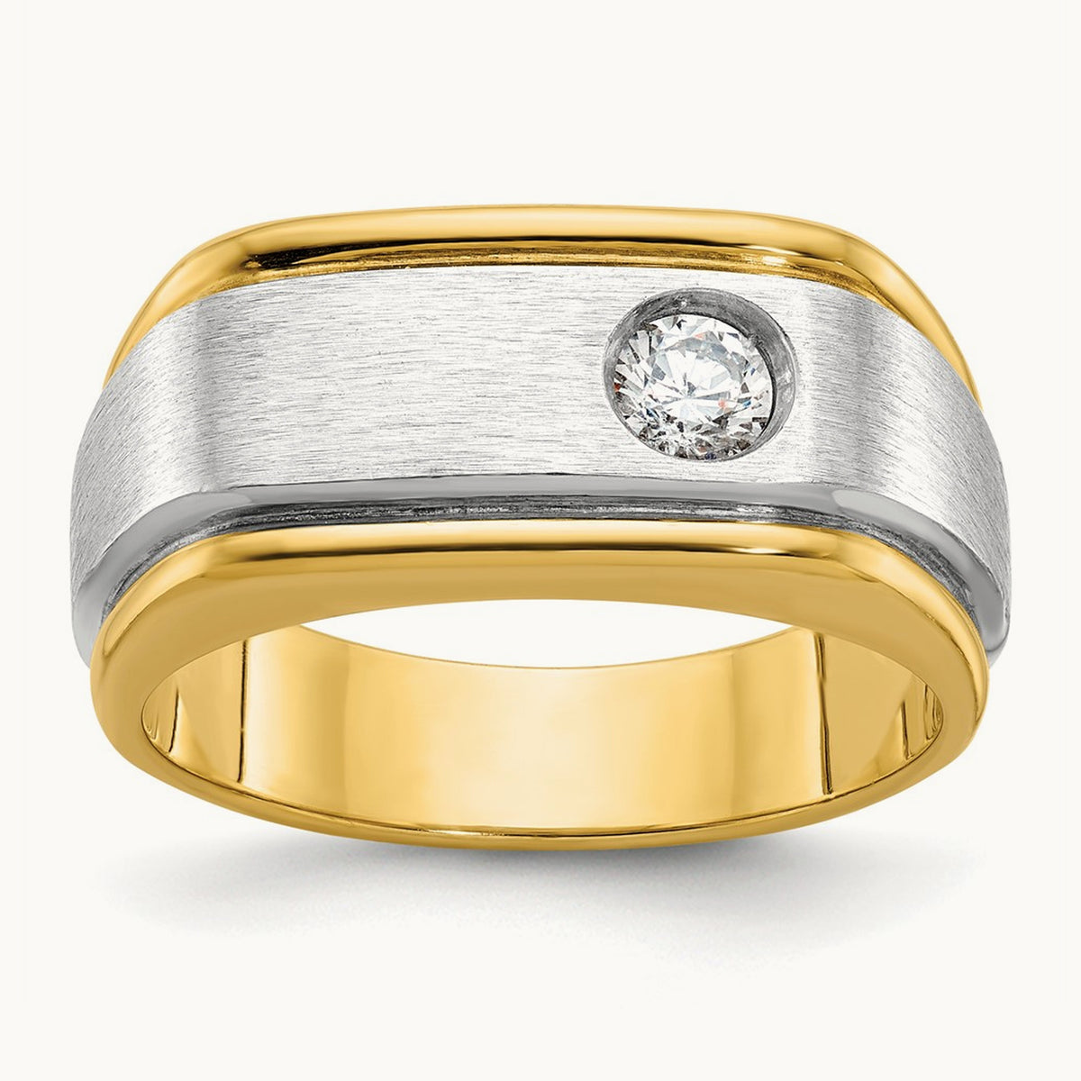 IBGoodman Men's Polished and Satin Diamond Complete Ring, 14K Two-tone