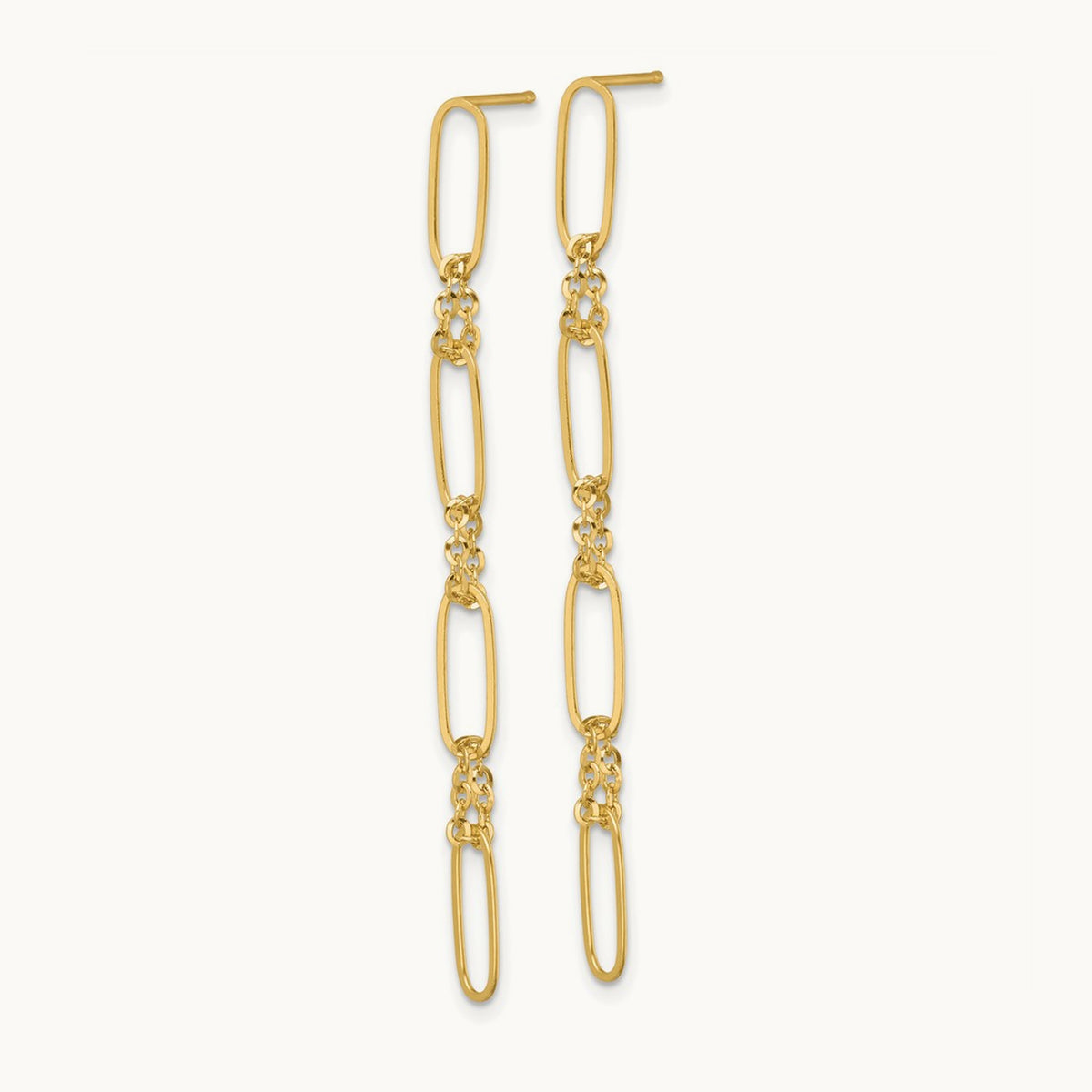 Polished Fancy Oval Link Dangle Post Earrings, 14K