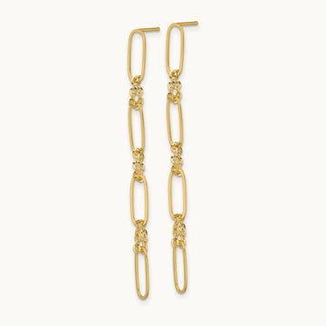 Polished Fancy Oval Link Dangle Post Earrings, 14K