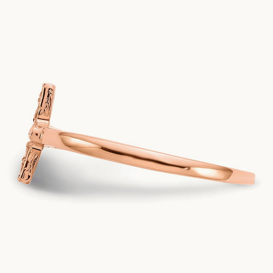 Polished & D/C Cross Ring, 14K Rose Gold