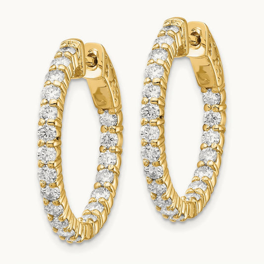 Diamond Round Hoop w/Safety Clasp Earrings, 14K