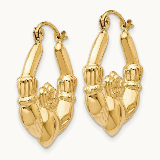 Polished Claddagh Hoop Earrings, 14K
