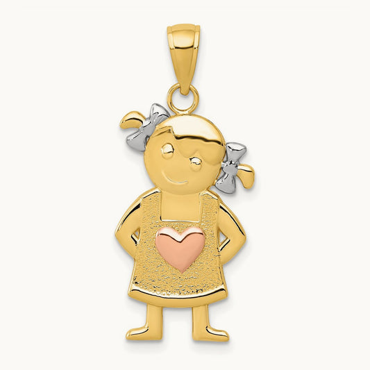 w/Rhodium Girl Pendant, 14K Yellow with Rose Gold