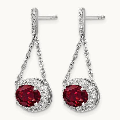 Oval Created Ruby and Diamond Dangle Earrings — photo set