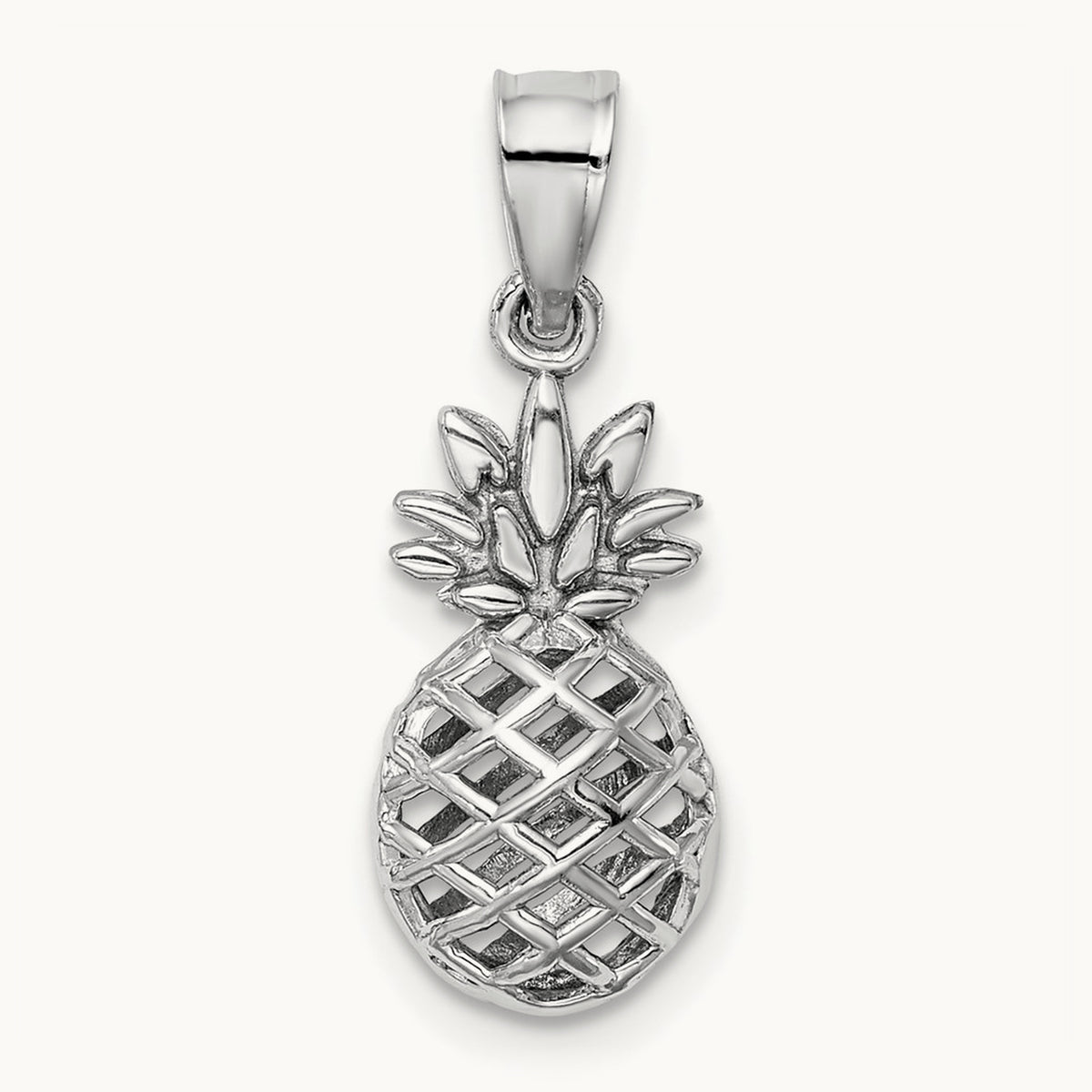 Polished 3D Pineapple Pendant — 14K White Gold