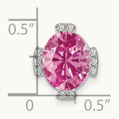 Oval Created Pink Sapphire and Diamond Chain Slide, 14K White Gold