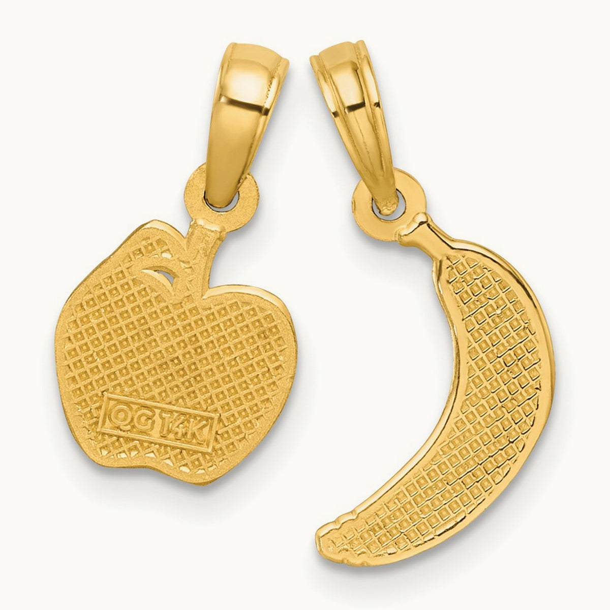 Polished Banana and Apple Pendant, 14K