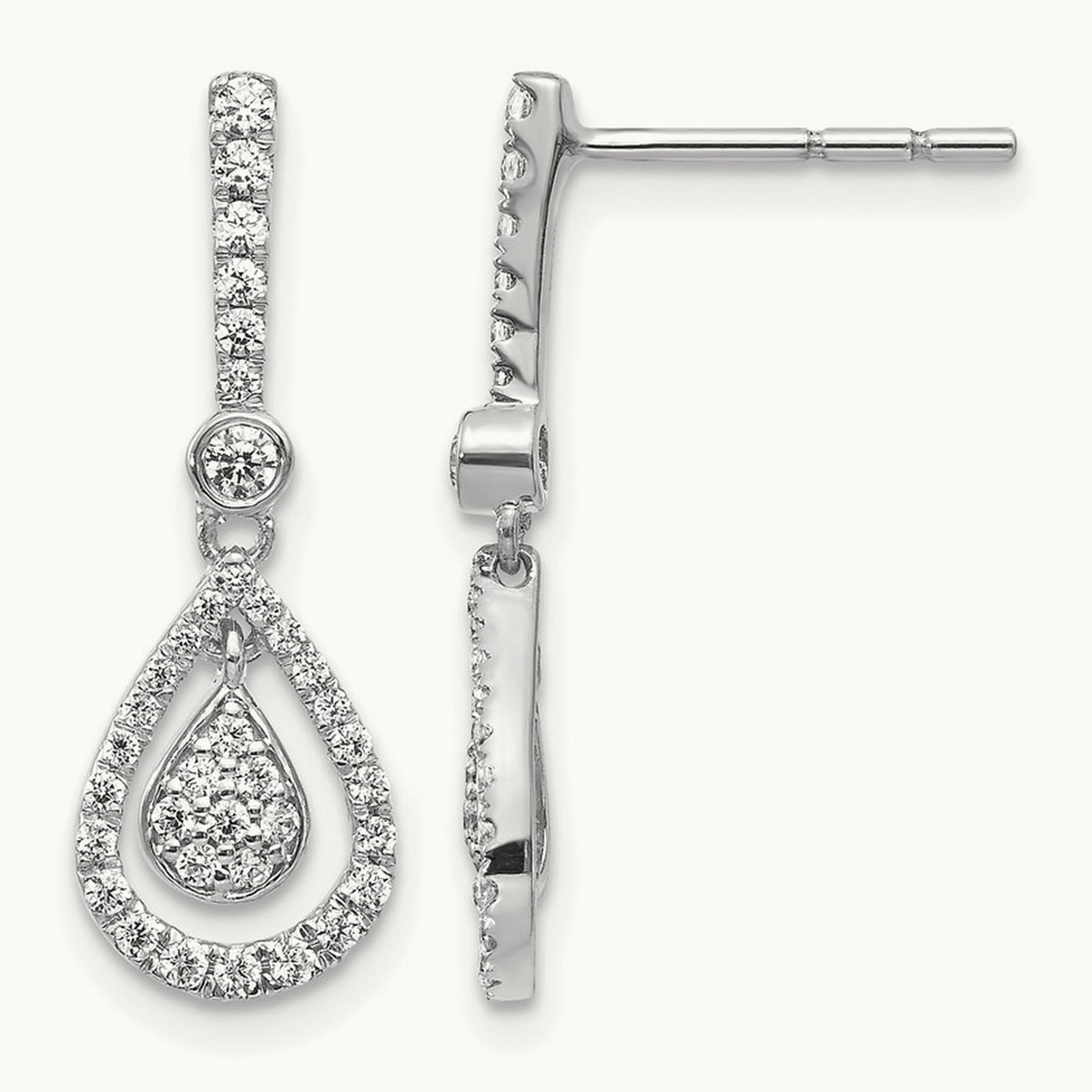 Diamond Fancy Teardrop Dangle Post Earrings, 14K White Gold