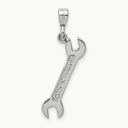 3D Wrench Pendant, 14K White Gold