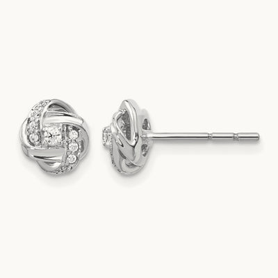 Diamond Knot Post Earrings — 14K White Gold