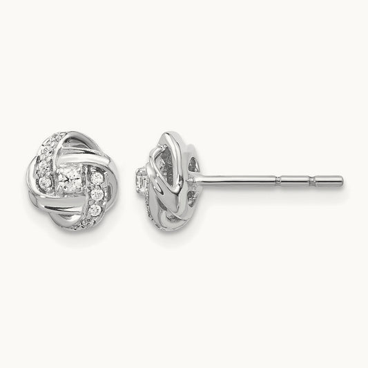 Diamond Knot Post Earrings — 14K White Gold