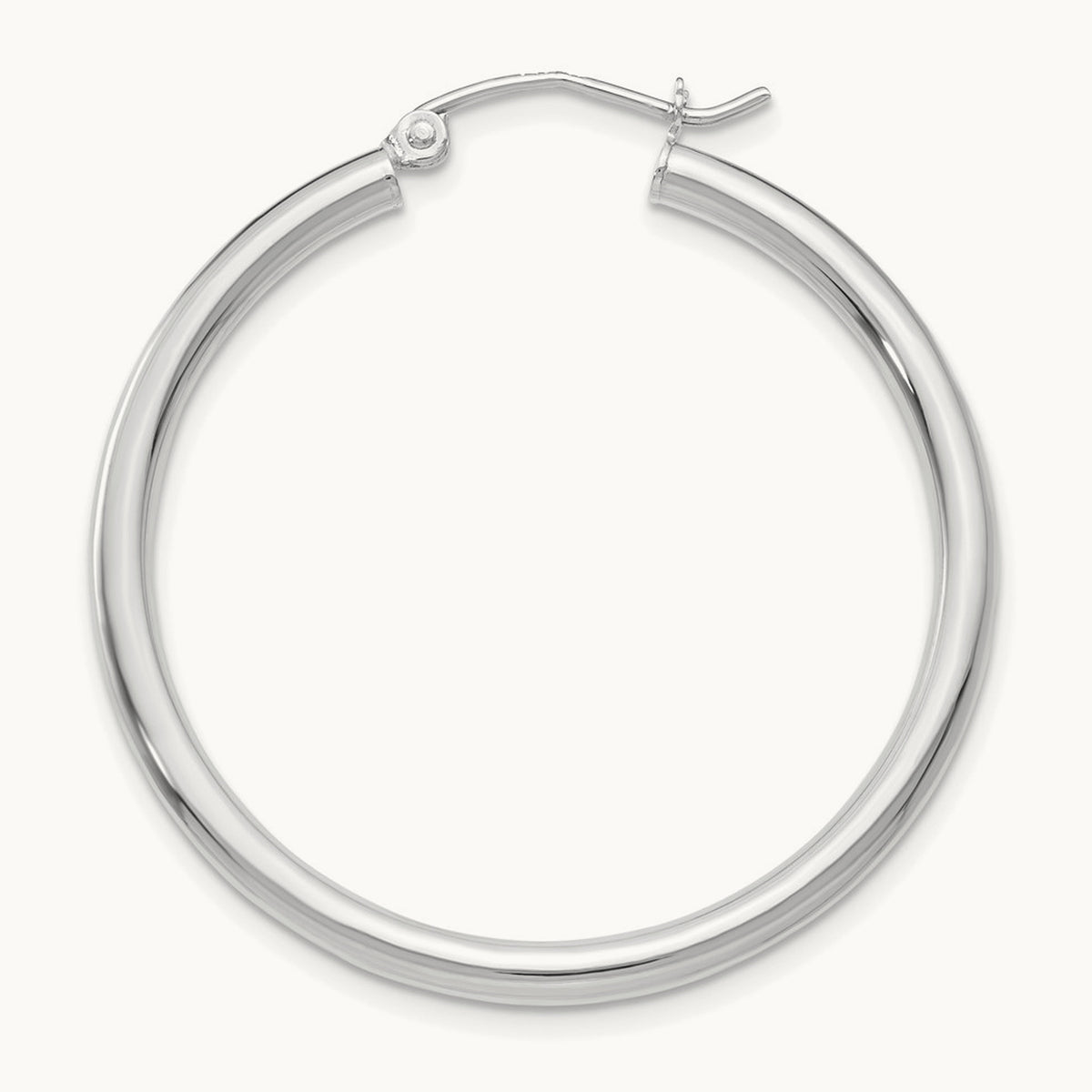 Single 14K White Gold Polished Lightweight Tube Hoop Earring, 2.5mm