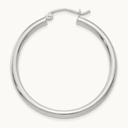 Single 14K White Gold Polished Lightweight Tube Hoop Earring, 2.5mm