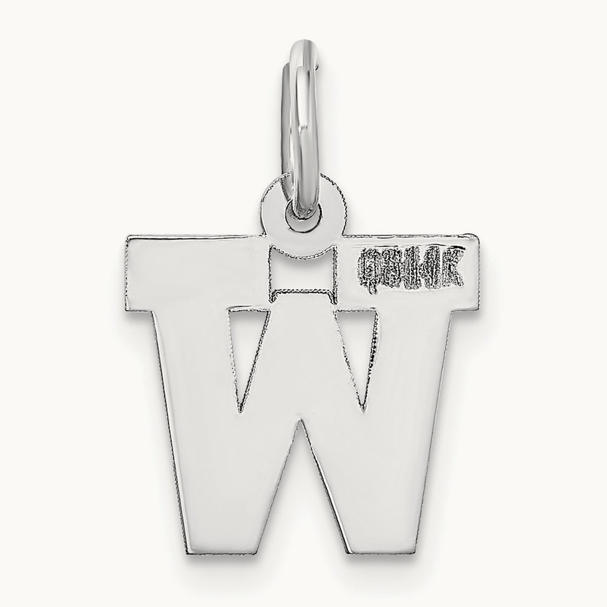 Small Block Initial Charm — 14K White Gold, W