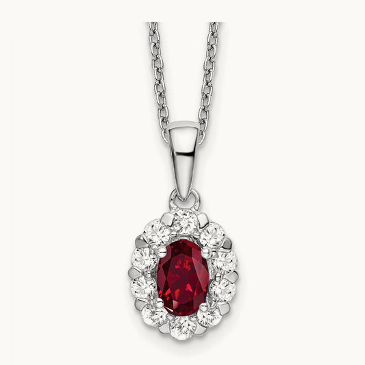 Created Ruby Halo Necklace, 0.50 ct tw Lab-Grown Diamond