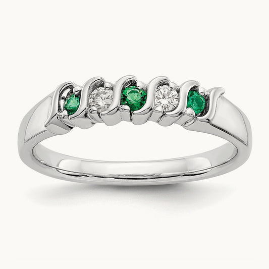 Diamond with Emerald Band — 14K White Gold, 0.09 ct, 7
