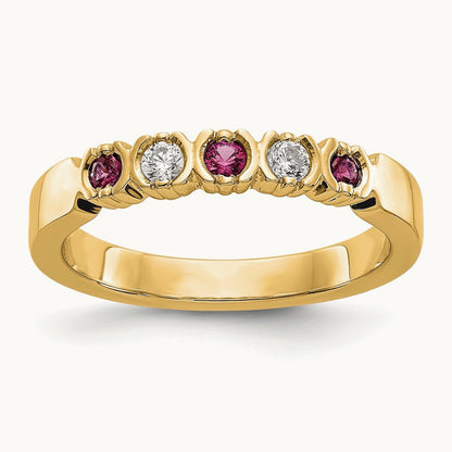 Diamond with Ruby Band — 14K Yellow Gold, 7