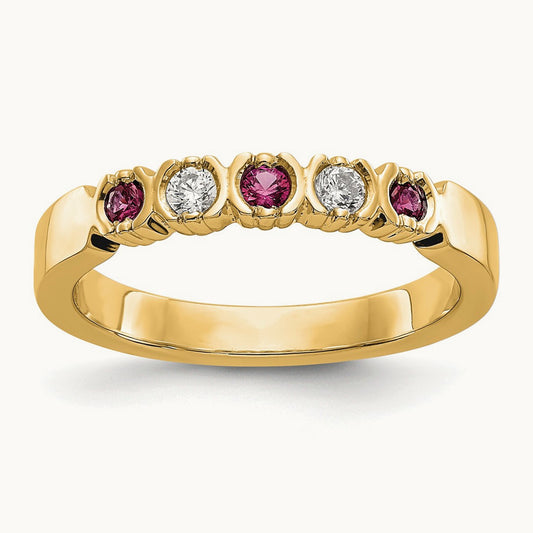 Diamond with Ruby Band — 14K Yellow Gold, 7