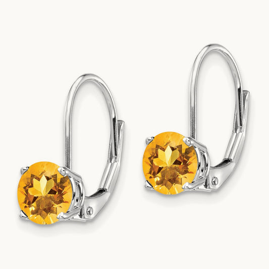 Citrine Leverback Earrings, 6mm, 14K White Gold