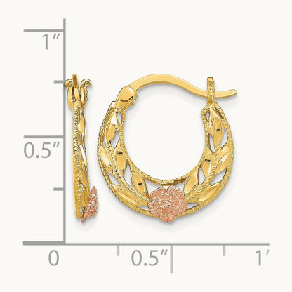 D/C Flowers Hoop Earrings, 14K Two-tone
