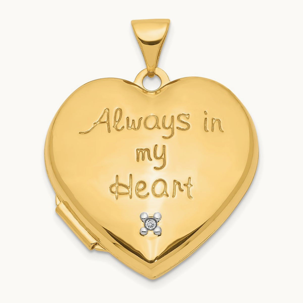 Dia Always in my Heart w/ Heart Charm Inside Heart Locket, 21mm, 14K Two-tone