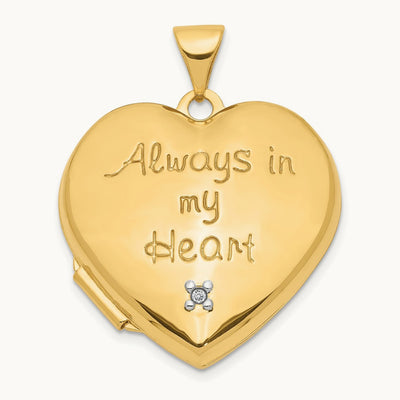 Dia Always in my Heart w/ Heart Charm Inside Heart Locket, 21mm, 14K Two-tone