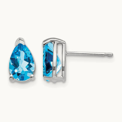 8x5mm Pear Blue Topaz Earrings, 14K White Gold
