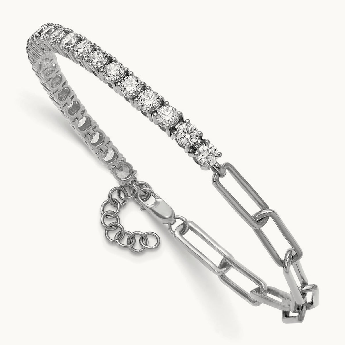 Half Paperclip with Ext Bracelet, 3.75 ct tw Lab-Grown Diamond — 14K White Gold