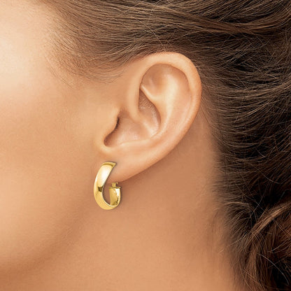 High Polished Wavy Omega Back Hoop Earrings — 14K Yellow Gold