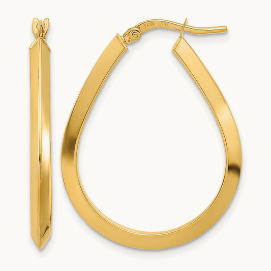 Polished Knife Edge Teardrop Shape Hoop Earrings, 2.75mm, 14K