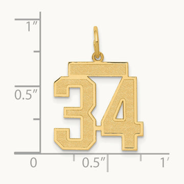 Medium Satin Number 34 Charm, 14K