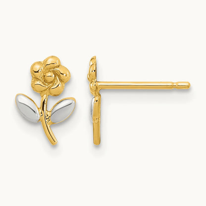 Flower Post Earrings, 14K with Rhodium