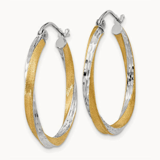& Rhodium Diamond-cut Twisted Hoop Earrings, 2.5mm, 14K