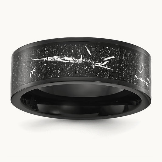 Polished Black IP-plated Black/Silver Foil Band, 8mm, Stainless Steel