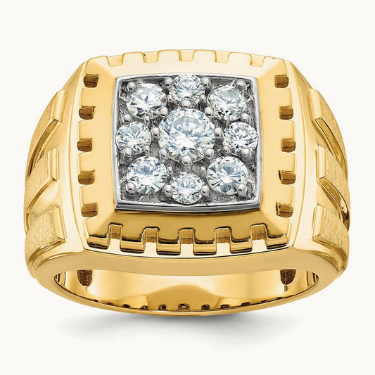 14ktt IBGoodman Men's Polished Satin & Grooved Diamond Cluster Ring