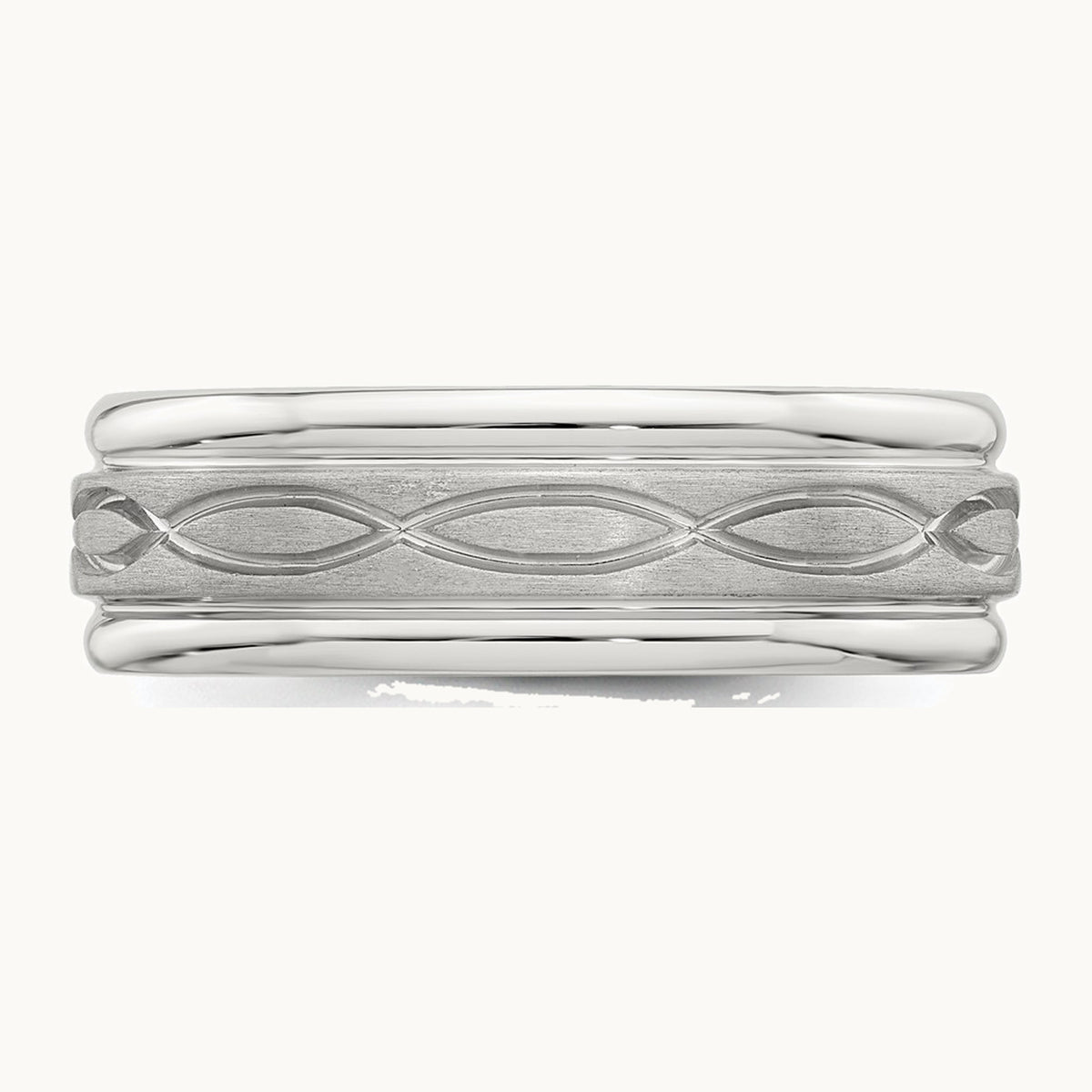 Sterling Silver 7mm Brushed Flat Intertwined Design Beveled Edge Fancy Band