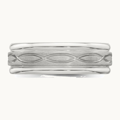 Sterling Silver 7mm Brushed Flat Intertwined Design Beveled Edge Fancy Band