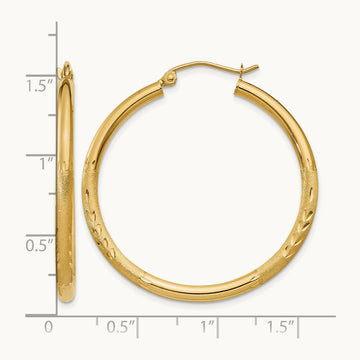 Satin & Diamond-cut Round Hoop Earrings, 2.5mm, 14K
