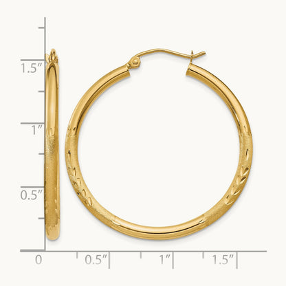 Satin & Diamond-cut Round Hoop Earrings, 2.5mm, 14K