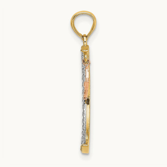 w/White Rhodium Moon w/Star Moveable Charm, 14K Two-tone