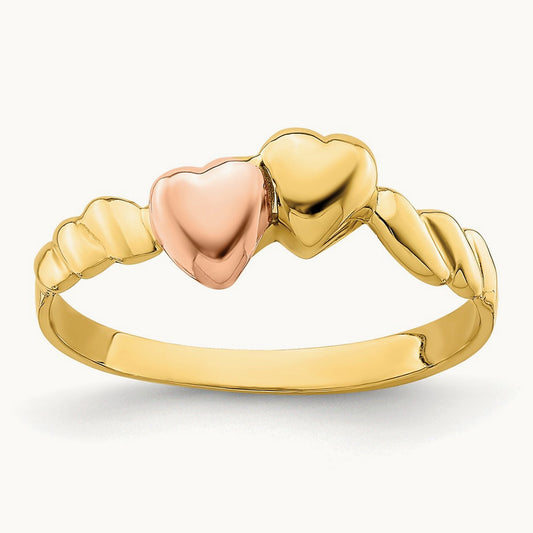 Two Hearts Ridged Band, 14K Two-tone