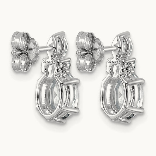 Diamond and White Topaz Post Earrings, 14K White Gold