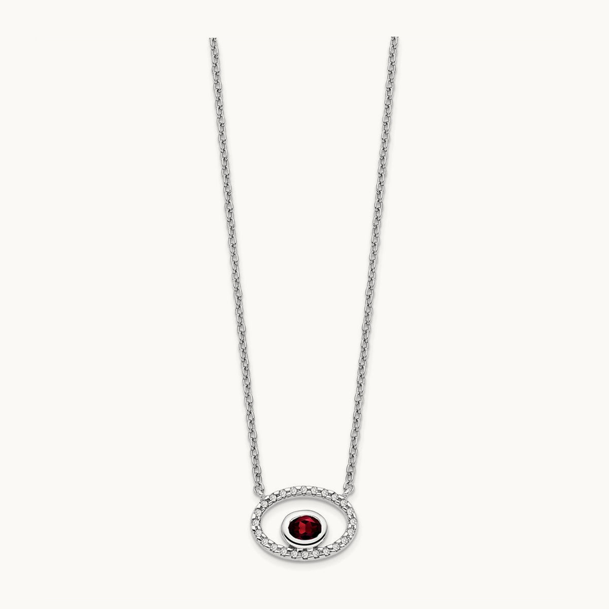 Oval Garnet and Diamond 18in. Necklace, 14K White Gold