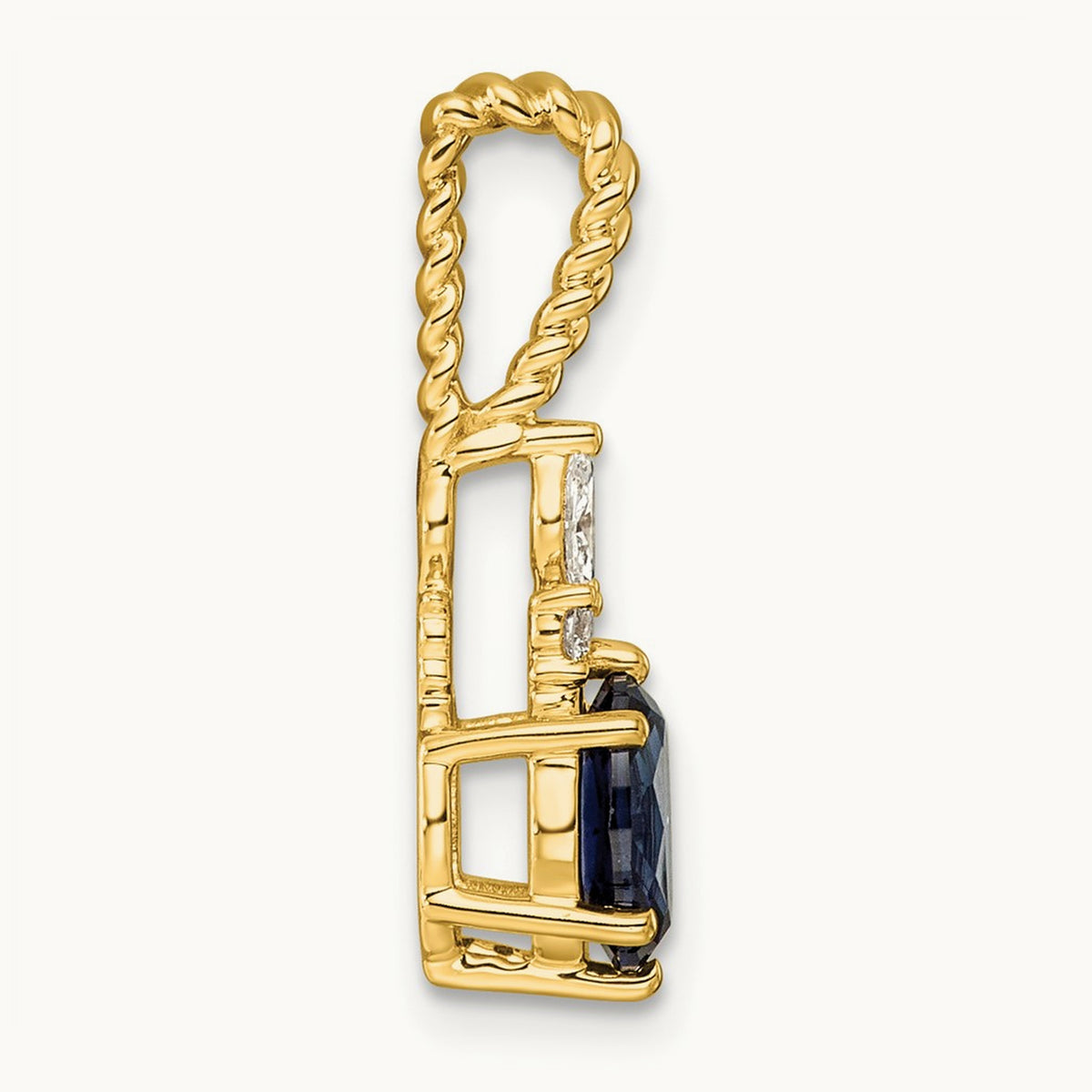 Polish Diamond and Lab Created Sapphire Twisted Chain Slide — 14K Yellow Gold
