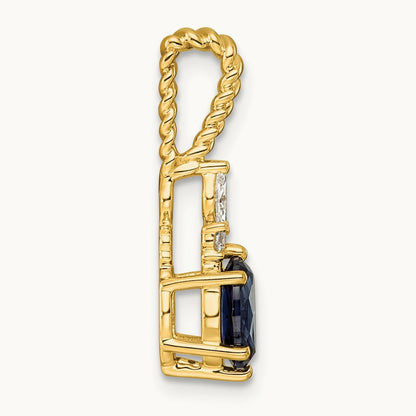 Polish Diamond and Lab Created Sapphire Twisted Chain Slide — 14K Yellow Gold